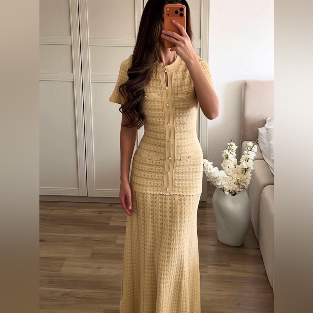 Sandro Pale Yellow Knit Maxi Dress